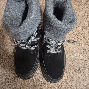 Cozy Black UGG Boots with Gray Knit Cuffs